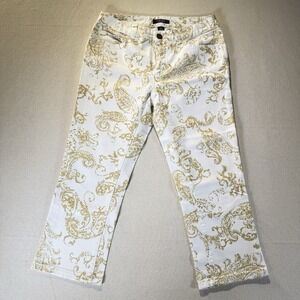 Women's White Denim Jeans Size 2 Chaps Gold Paisley Capri Crop Pants